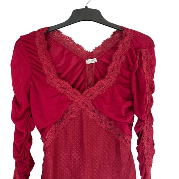 Free People Forever Young Red Lace Long-Sleeve Bodysuit Size Large - Picture 11 of 12